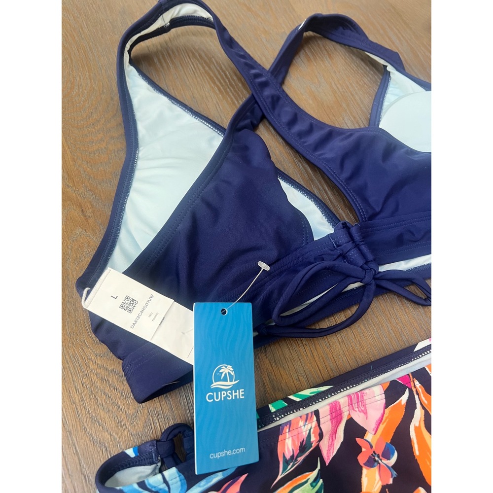 Cupshe Floral Navy Blue Bikini Set L - Picture 3 of 3